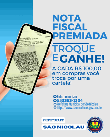 <p>S&atilde;o Nicolau convida comunidade a participar da Nota Fiscal Premiada: concorra a pr&ecirc;mios e apoie escolas e entidades locais</p>