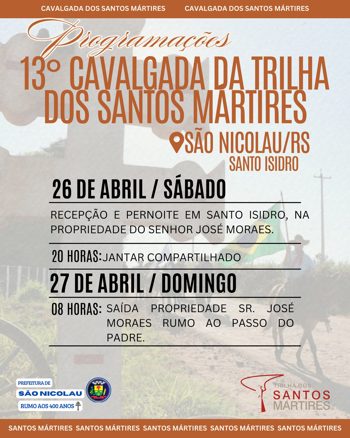 <p>Cavalgada dos Santos M&aacute;rtires: Celebrando a Cultura, Tradi&ccedil;&atilde;o e Hist&oacute;ria da Regi&atilde;o Missioneira</p>