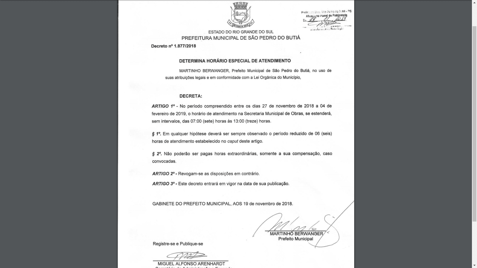 TURNO ÚNICO NO SETOR DE OBRAS PÚBLICAS