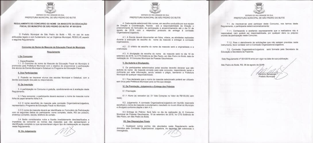 Regulamento do Concurso do Nome da Mascote da Educação Fiscal do Município de São Pedro do Butiá Nº 001/2018