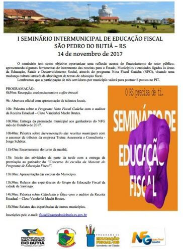Convite para o I Seminário Intermunicipal de Educação Fiscal