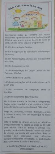 Convite para Festa da Família e Inauguração do Consultório Odontológico da E. M. São Francisco de Borja