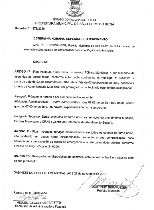 TURNO ÚNICO NA PREFEITURA